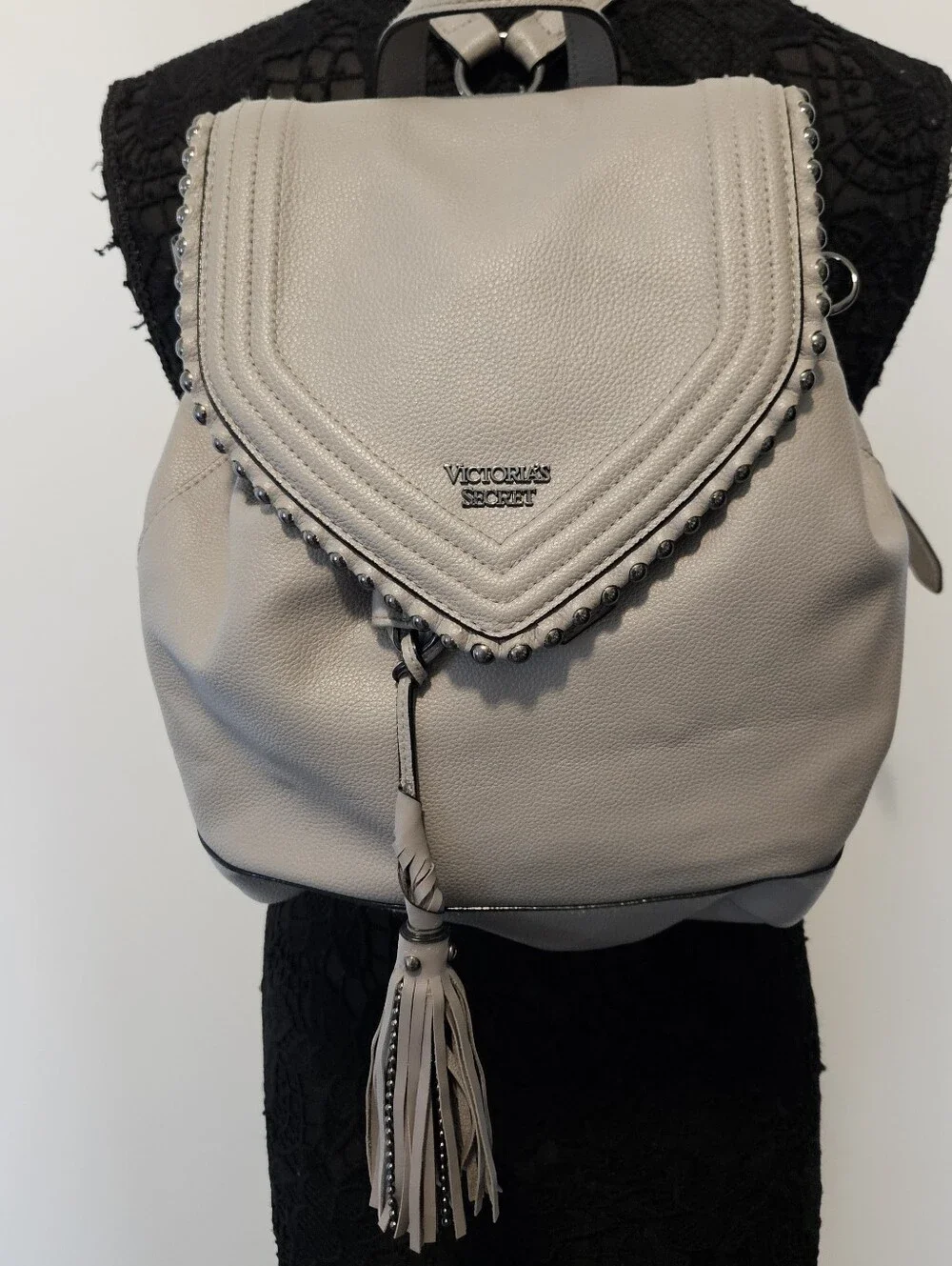 Victoria's Secret Faux‎ Leather Backpack Gray Bag Snap Pocket Limited Edition